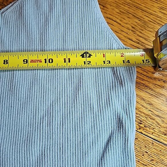 WHBM Blue Knit Sleeveless Top Size L  Layer Piece Back Detail Ribbed - Picture 4 of 5